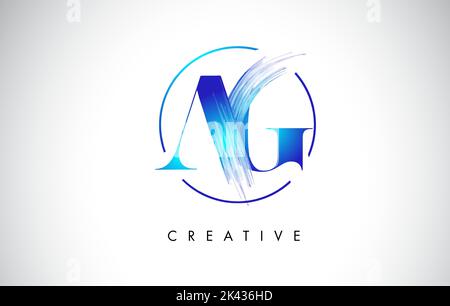 AG Brush Stroke Letter Logo Design. Blue Paint Logo Leters Icon with Elegant Circle Vector Design. Stock Vector