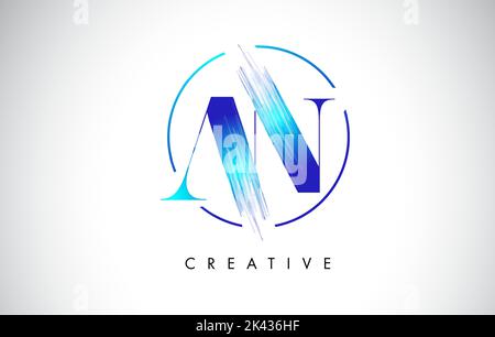 AN Brush Stroke Letter Logo Design. Blue Paint Logo Leters Icon with Elegant Circle Vector Design. Stock Vector