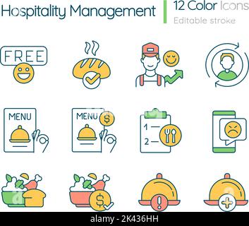 Hospitality management RGB color icons set Stock Vector