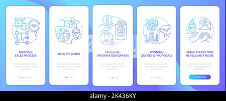 Process of lead conversion blue gradient onboarding mobile app screen Stock Vector