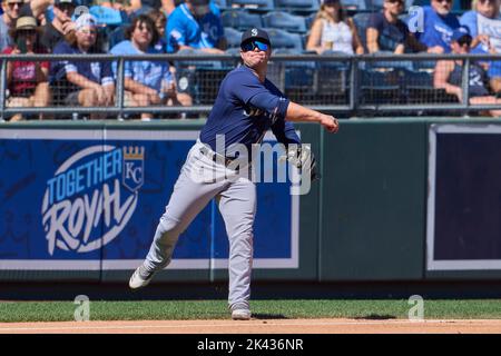 September 25 2022: Seattle third baseman Ty France (23) makes a play during the game with Seattle Mariners and Kansas City Royals held at Kauffman Stadium in kansas City Mo. David Seelig/Cal Sport Medi Stock Photo