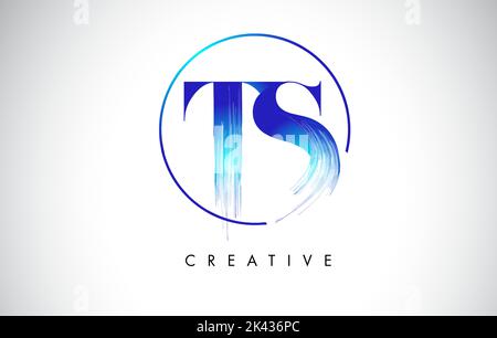 TS Brush Stroke Letter Logo Design. Blue Paint Logo Leters Icon with Elegant Circle Vector Design. Stock Vector