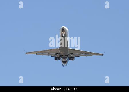 ISTANBUL, TURKEY - FEBRUARY 19, 2022: TAV Air Embraer ERJ-135 (14501148) landing to Istanbul Ataturk Airport Stock Photo