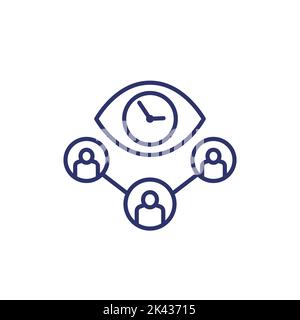 eye and clock, time tracking line icon Stock Vector