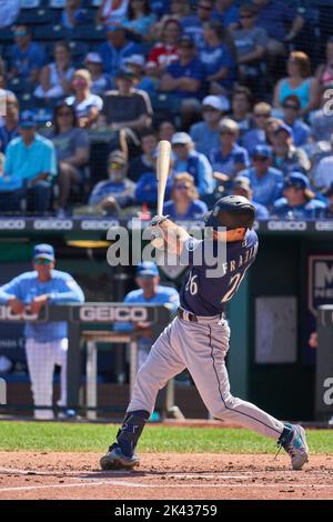 September 25 2022: Seattle second baseman Adam Frazier (26) runs to third during the game with Seattle Mariners and Kansas City Royals held at Kauffman Stadium in kansas City Mo. David Seelig/Cal Sport Medi Stock Photo