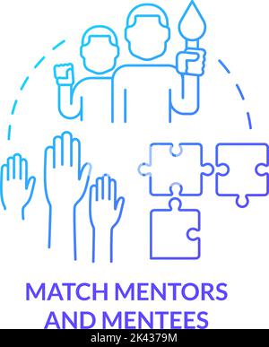 Match mentors and mentees blue gradient concept icon Stock Vector