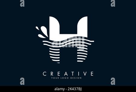 White H Letter Logo with Waves and Water Drops Design Vector Illustration. Stock Vector