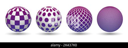 Set of halftone volumetric spheres. Collection of 3d spheres. Vector illustration Stock Vector