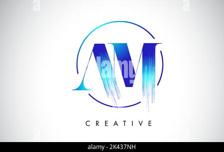 AM Brush Stroke Letter Logo Design. Blue Paint Logo Leters Icon with Elegant Circle Vector Design. Stock Vector