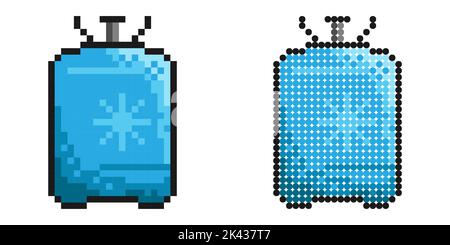 Pixel icon. Balon, container with coolant. Liquid nitrogen, freon. Filling air conditioners. Simple retro game vector isolated on white background Stock Vector