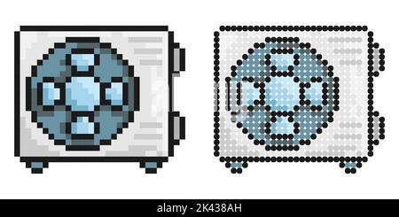 Pixel icon. Air conditioner unit with three bladed fan. Room cooling and heating. Simple retro game vector isolated on white background Stock Vector