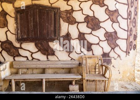 Faiyum Oasis, Egypt. February 20, 2022. Decorated wall on a building at Faiyum Oasis. Stock Photo