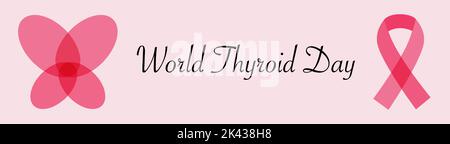 World thyroid day, thyroid silhouette and symbolic ribbon. Banner vector illustration Stock Vector