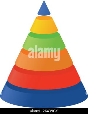 3D illustration infographic template with cone divided to six parts. Pyramidal shapes icons. Stock Vector