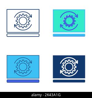 Software updates icon set in flat and line style. System data upgrade. Vector illustration. Stock Vector