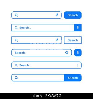 Various search bars with outline border. Internet browser engine with search box, address bar and text field. UI design, website interface element Stock Vector