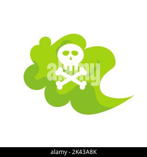 Green poison gas. Toxic icon and polluted cloud. Dangerous dust with skull and thick radiation fog. Death vapor and death smoke vector illustration co Stock Vector