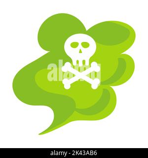 Green poison gas. Toxic icon and polluted cloud. Dangerous dust with skull and thick radiation fog. Death vapor and death smoke vector illustration co Stock Vector