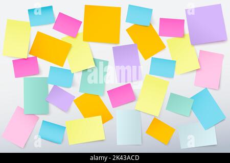Post it multicolor vector design on white background, Realistic blank paper stickers of different sizes and shapes. You can used for presentations lay Stock Vector