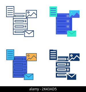 Data management icon set in flat and line style. Information types and storage concept. Vector illustration. Stock Vector
