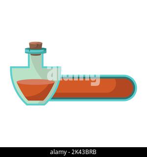 Game icon of bottle with poison or elixir and status indicator. GUI bar element for game design and magical liquid in glass bottle. Vector illustratio Stock Vector