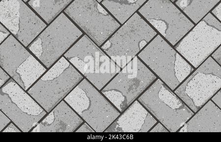 Pavement with textured cracked old herringbone seamless pattern Stock Vector