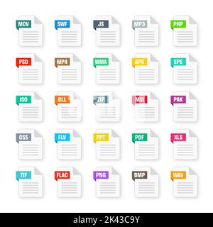 Common system file formats. Document types and extensions. Flat style