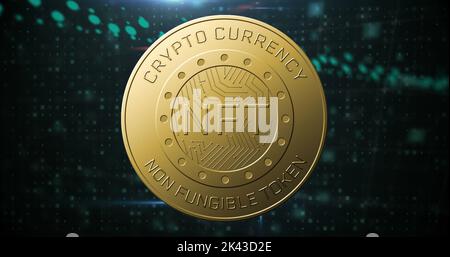 Image of data processing over nft coin Stock Photo