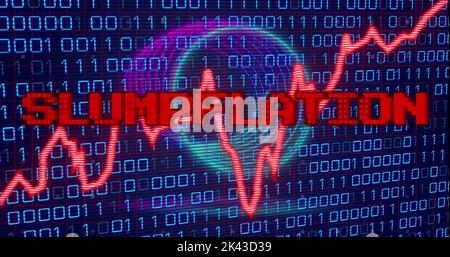 Image of data processing and slumpflation text over circle Stock Photo