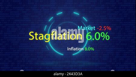 Image of data processing and stagflation text over circles Stock Photo