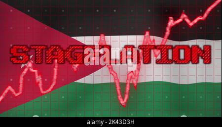 Image of data processing and stagflation text over flag of palestine Stock Photo