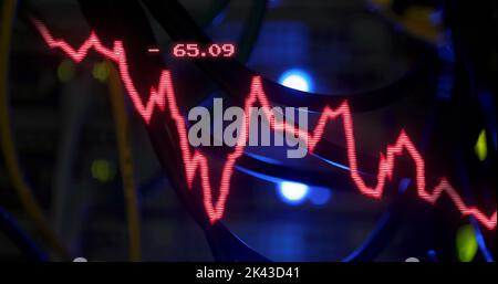 Image of data processing and stagflation text over server room Stock Photo