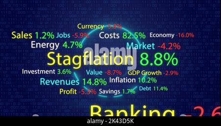 Image of data processing and stagflation text over circles Stock Photo