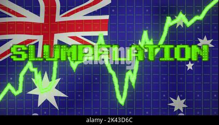 Image of data processing and slumpflation text over flag of australia Stock Photo