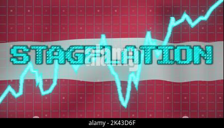 Image of data processing and stagflation text over flag of latvia Stock Photo