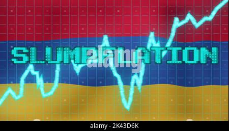Image of data processing and slumpflation text over flag of armenia Stock Photo