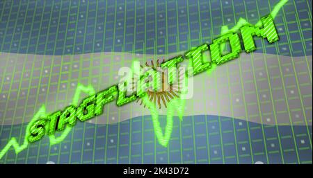 Image of data processing and stagflation text over flag of argentina Stock Photo