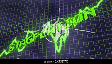 Image of data processing and stagflation text over flag of nato Stock Photo