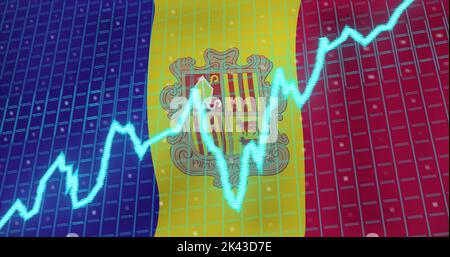 Image of data processing and stagflation text over flag of andorra Stock Photo