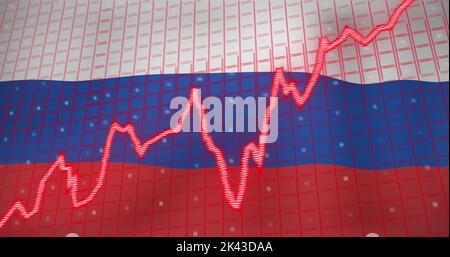 Image of data processing and stagflation text over flag of russia Stock Photo