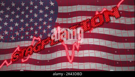 Image of data processing and stagflation text over flag of usa Stock Photo