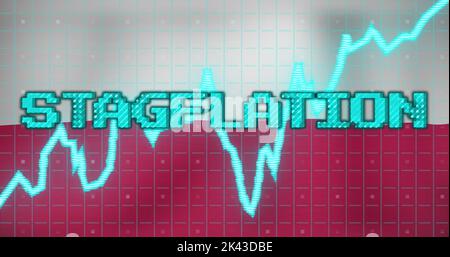 Image of data processing and stagflation text over flag of poland Stock Photo