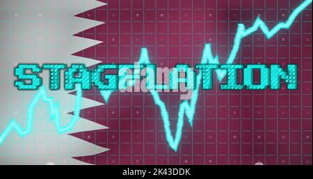 Image of data processing and stagflation text over flag of bahrain Stock Photo