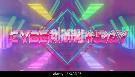 Image of cyber monday banner over neon tunnel in seamless pattern Stock Photo