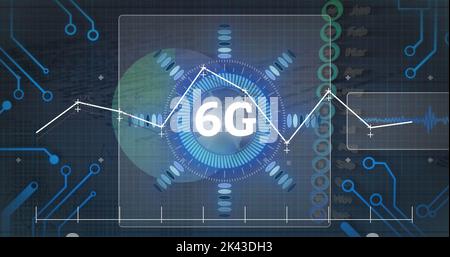 Image of data processing over 6g text Stock Photo