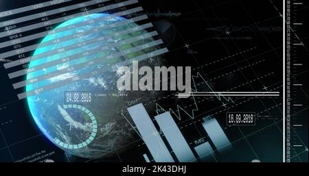 Image of data processing over globe Stock Photo