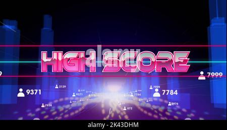 Image of high score text banner against wavy lines in seamless pattern ...