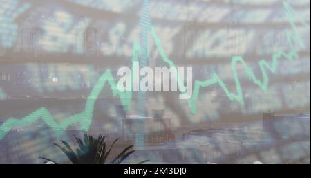 Image of data processing over cityscape Stock Photo