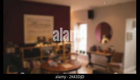 Image of raising hands over empty house interior Stock Photo