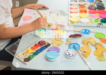 Childs Palette of Colorful Watercolors Stock Photo - Alamy